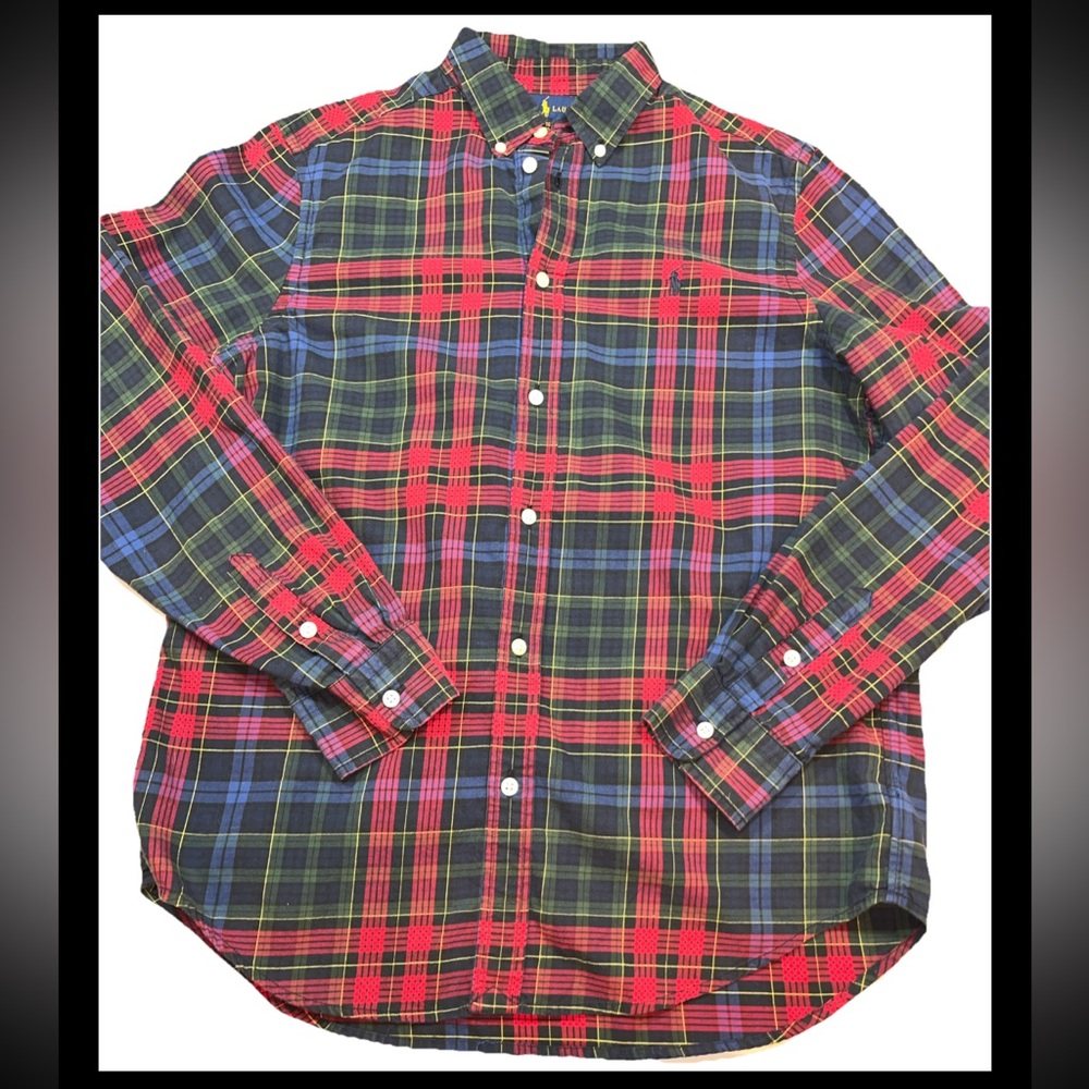 Ralph Lauren RED GREEN Blue PLAID Long Sleeve Shirt XL 18-20 Boys Youth POLO NEW